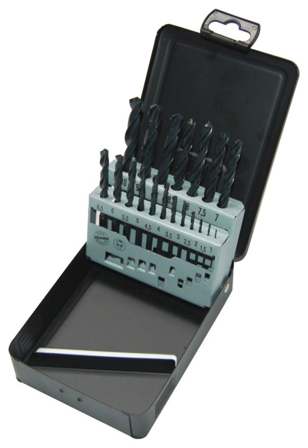 Grąžtų rinkinys HSS metalui metalinėje dėžutėje 1-10 mm. 19 vnt.