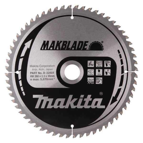 Pjovimo diskas medienai 260X2.3X30mm 5° T60 MAKBLADE - Image 2