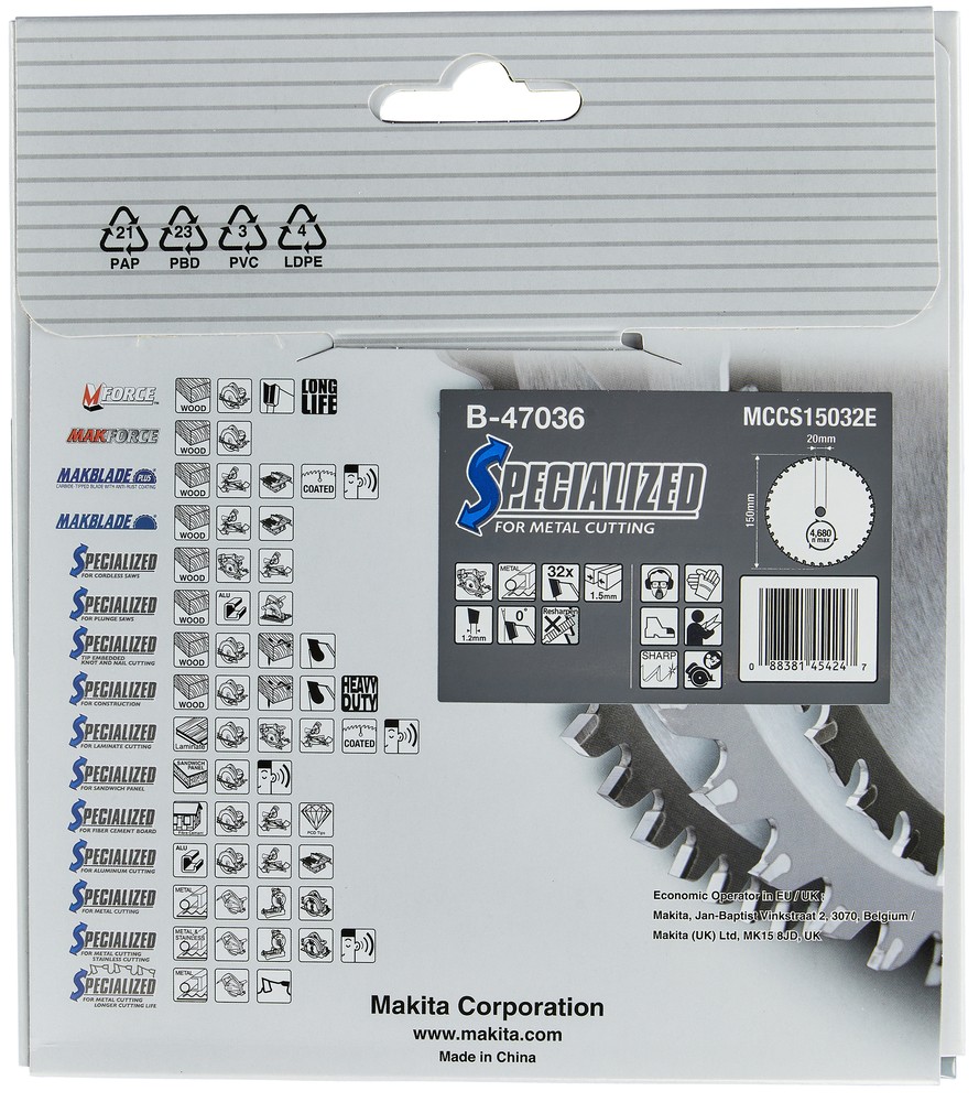 Pjovimo diskas metalui 150x1.1x20mm 0°, 32dant.