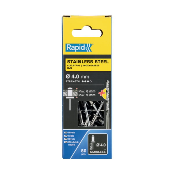 Nerūdijančio plieno kniedės4,0x12mm 50pcs + Drill C, Rapid - Image 3