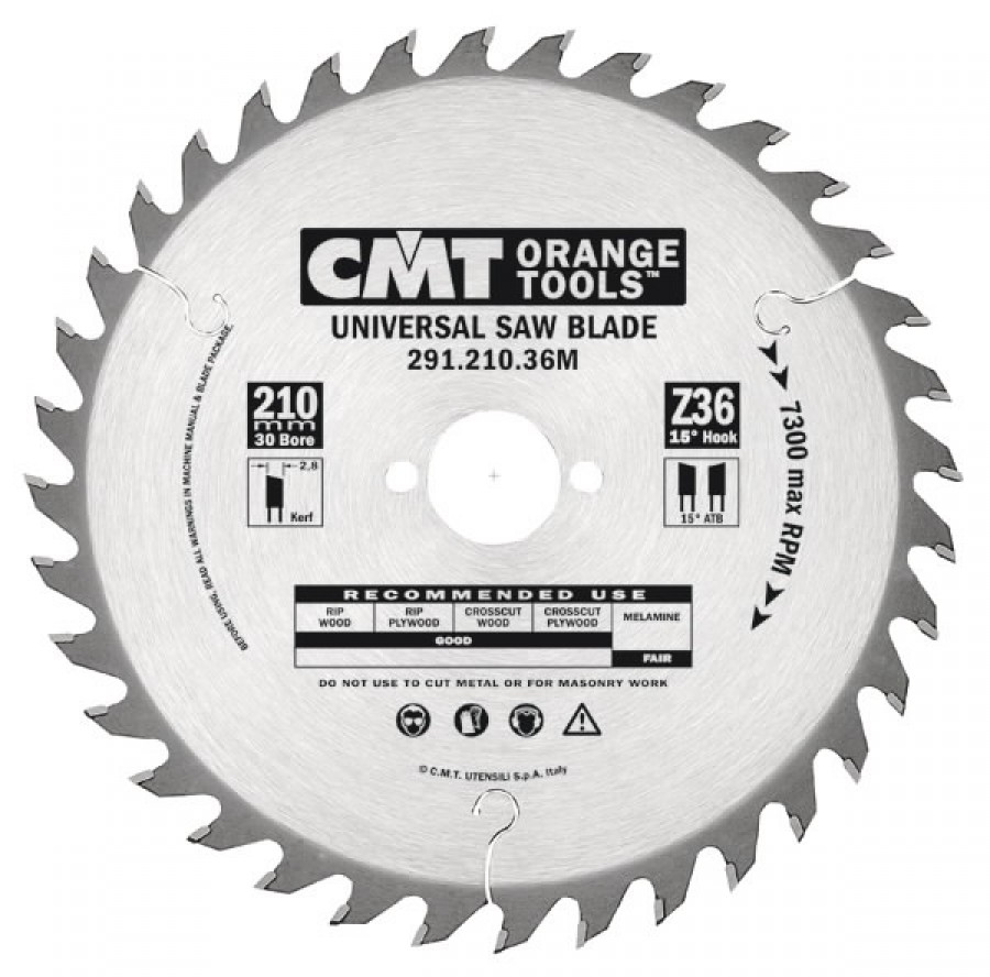 Pjovimo diskas HM 210×2,8×30 Z36, CMT Pjovimo diskas HM 210x2,8x30 Z36, CMT