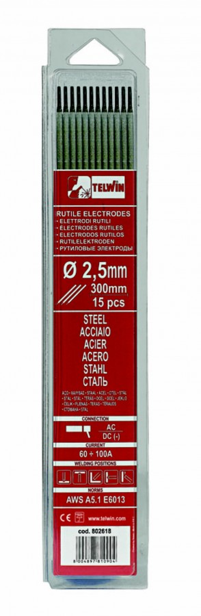 Suvirinimo elektrodas Rutile 2,0x300mm 15pcs, Telwin Suvirinimo elektrodas Rutile 2,0x300mm 15pcs, Telwin