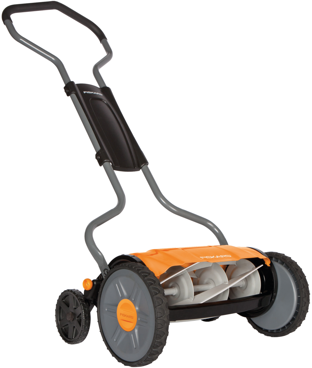Fiskars mechaninė vejapjovė, dideliais ratais be žolės rinktuvo Fiskars mechaninė vejapjovė, dideliais ratais be žolės rinktuvo