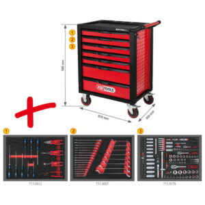 Įrankių vežimėlis RACINGline, 7 stalčiai +215vnt įrankių, KS Tools