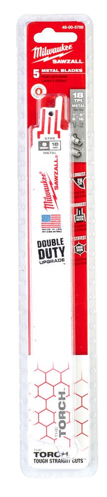 Pjūklelis tiesiniui pjūklui SAWZALL, metalui 230mm 18Tpi (5vnt) Pjūklelis tiesiniui pjūklui SAWZALL, metalui 230mm 18Tpi (5vnt)