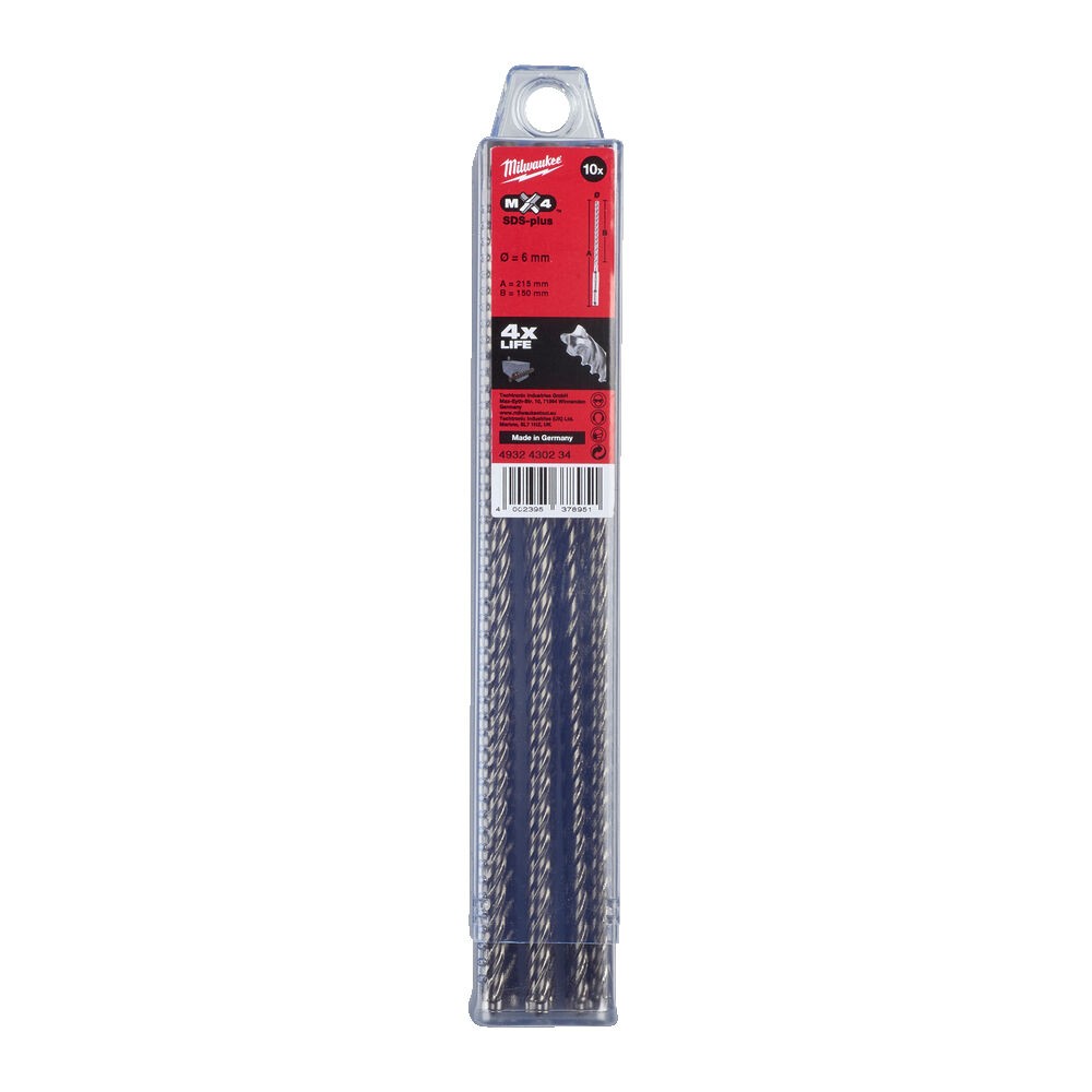 Grąžtas SDS Plus MX4 6×215/150 mm 10vnt. Grąžtas SDS Plus MX4 6x215/150 mm 10vnt.