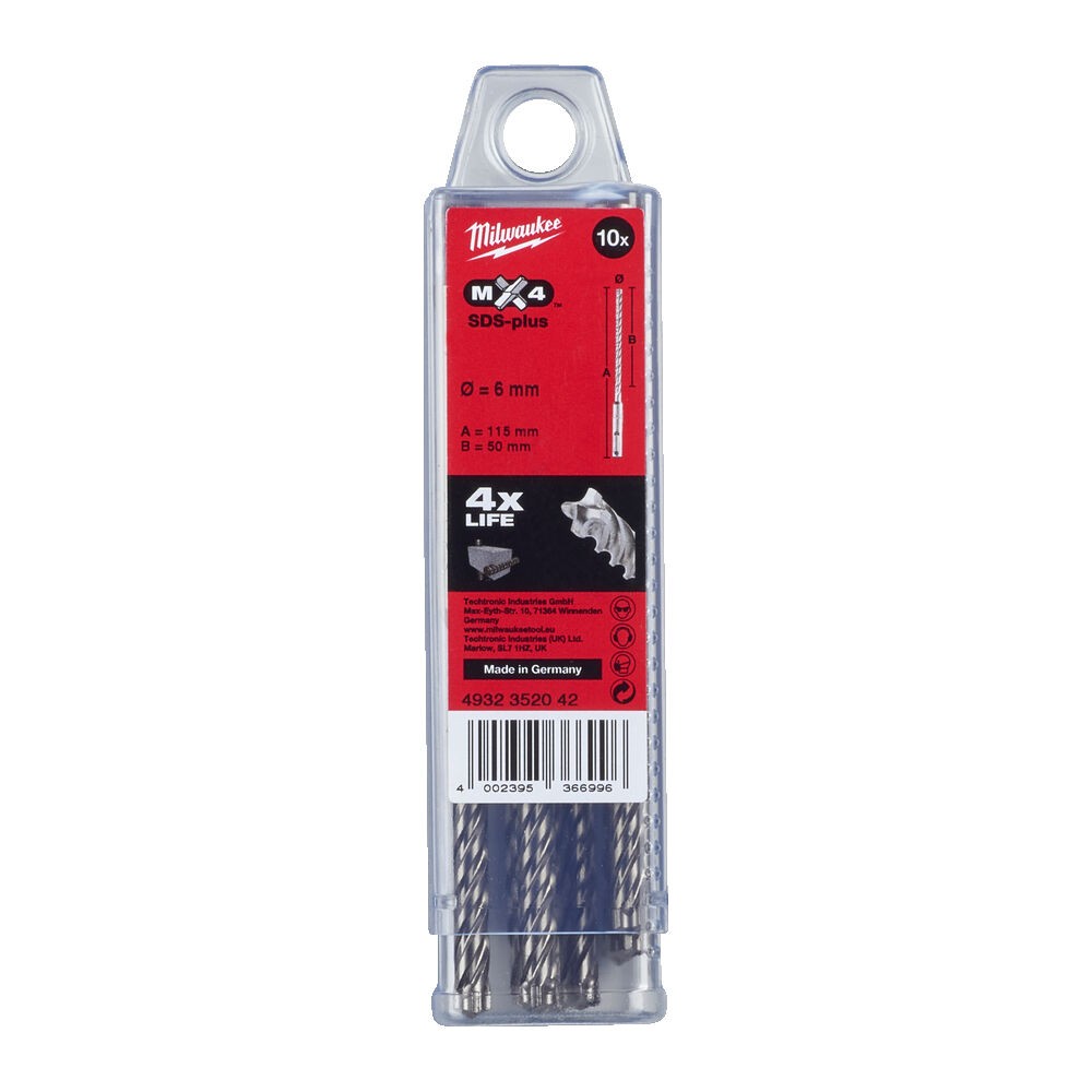 Grąžtas SDS Plus MX4 6×115 mm (10vnt) Grąžtas SDS Plus MX4 6x115 mm (10vnt)