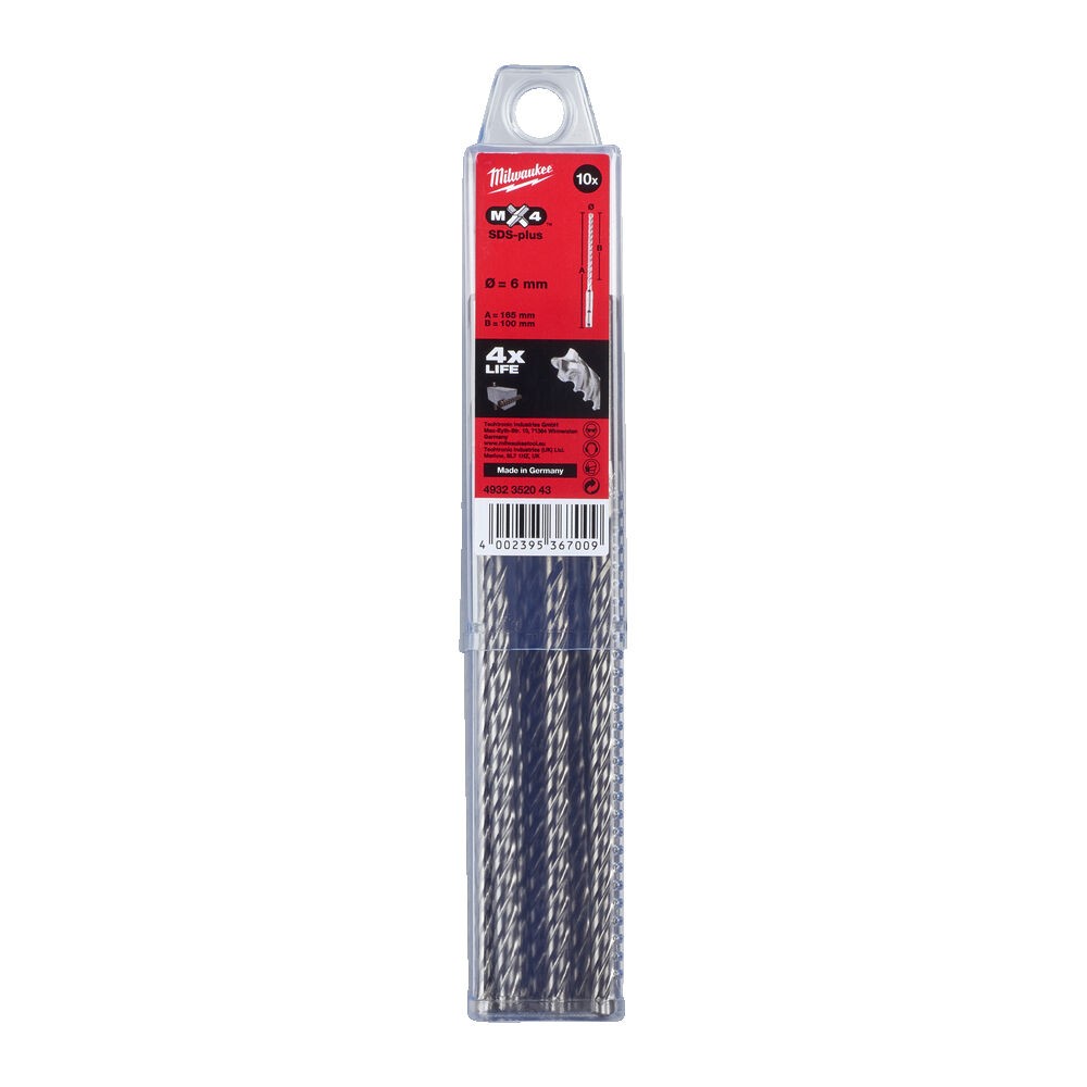 Grąžtas SDS Plus MX4 6×165 mm (10vnt) Grąžtas SDS Plus MX4 6x165 mm (10vnt)