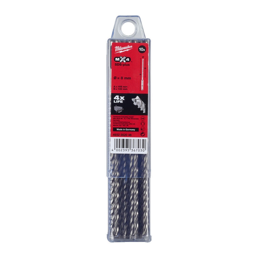 Grąžtas SDS Plus MX4 8×165 mm (10vnt) Grąžtas SDS Plus MX4 8x165 mm (10vnt)