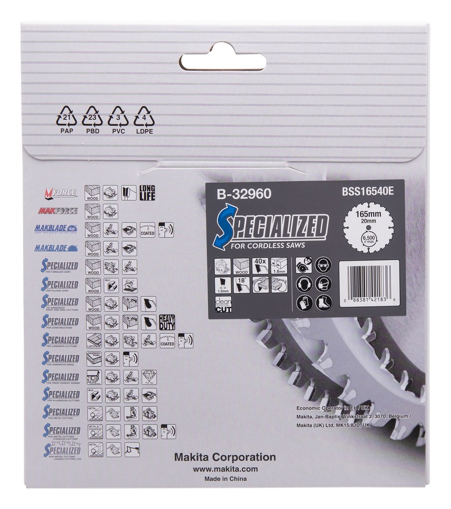 Pjovimo diskas medienai 165X1.6X20mm 18° T40 SPECIALIZED Pjovimo diskas medienai 165X1.6X20mm 18° T40 SPECIALIZED