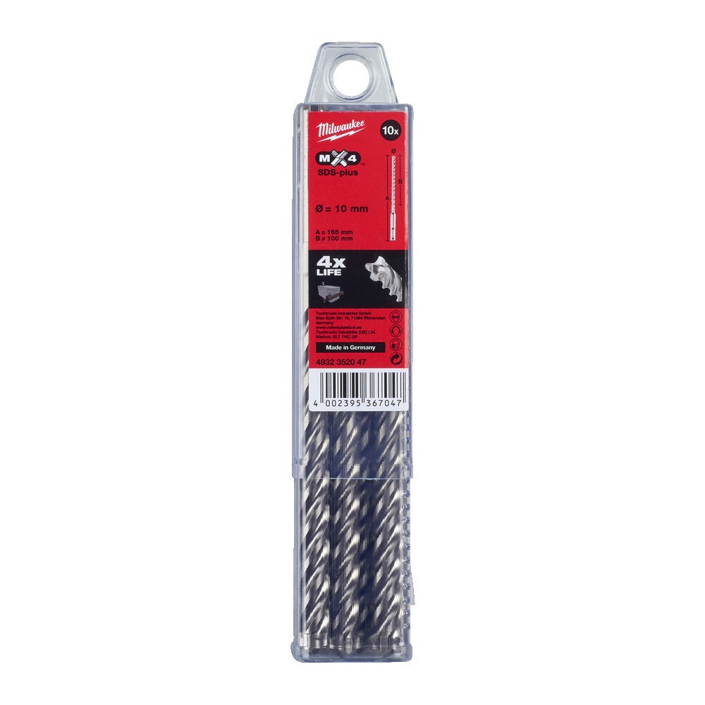 Grąžtas SDS Plus MX4 10x165mm (10vnt) Grąžtas SDS Plus MX4 10x165mm (10vnt)
