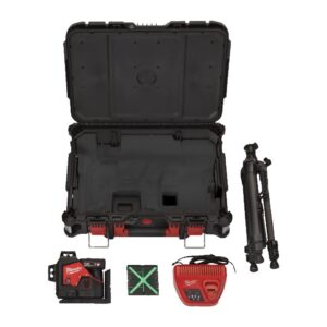 Akumuliatorinis lazerinis 360° nivelyras M12 3PLSKIT-401P komplekte su trikoju
