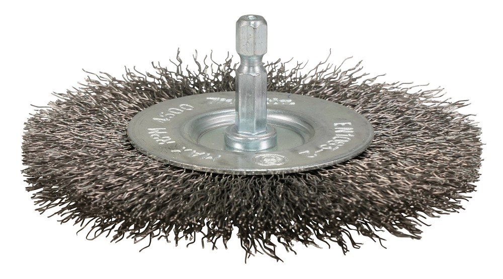 Šepetys vielinis disko formos, 100mm, su 1/4'' šešiakampiu antgaliu Šepetys vielinis disko formos, 100mm, su 1/4'' šešiakampiu antgaliu - Image 2