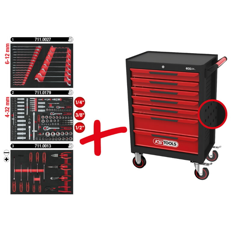 Įrankių vežimėlis ECOline, 7 stalčiai, 215 vnt, KS Tools Įrankių vežimėlis ECOline, 7 stalčiai, 215 vnt, KS Tools - Image 2