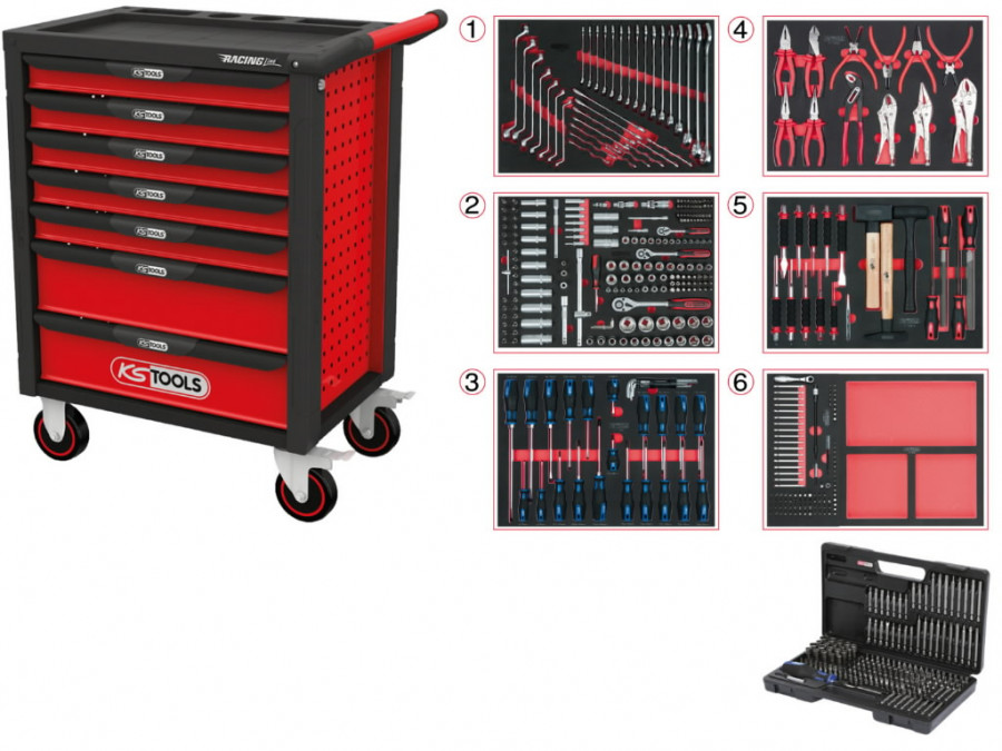 Įrankių vežimėlis RACINGline, 7 stalčiai +598vnt įrankių, KS Tools Įrankių vežimėlis RACINGline, 7 stalčiai +598vnt įrankių, KS Tools - Image 2