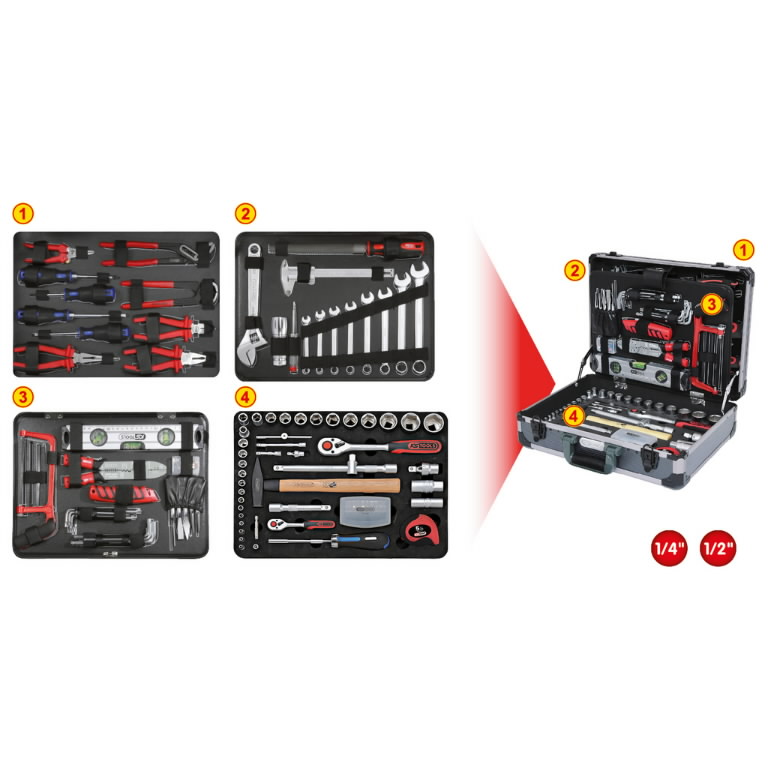 Universalus įrankių komplektas 1/4″+1/2″ 127 vnt, KS Tools Universalus įrankių komplektas 1/4"+1/2" 127 vnt, KS Tools - Image 2