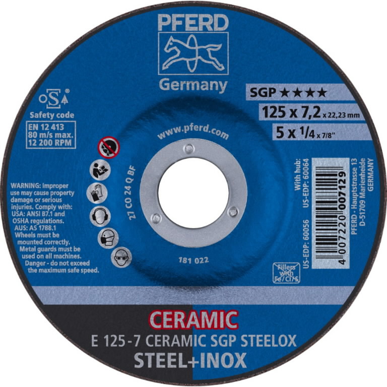 Šlifavimo diskas SGP Ceramic STEELOX 125x7mm, Pferd Šlifavimo diskas SGP Ceramic STEELOX 125x7mm, Pferd