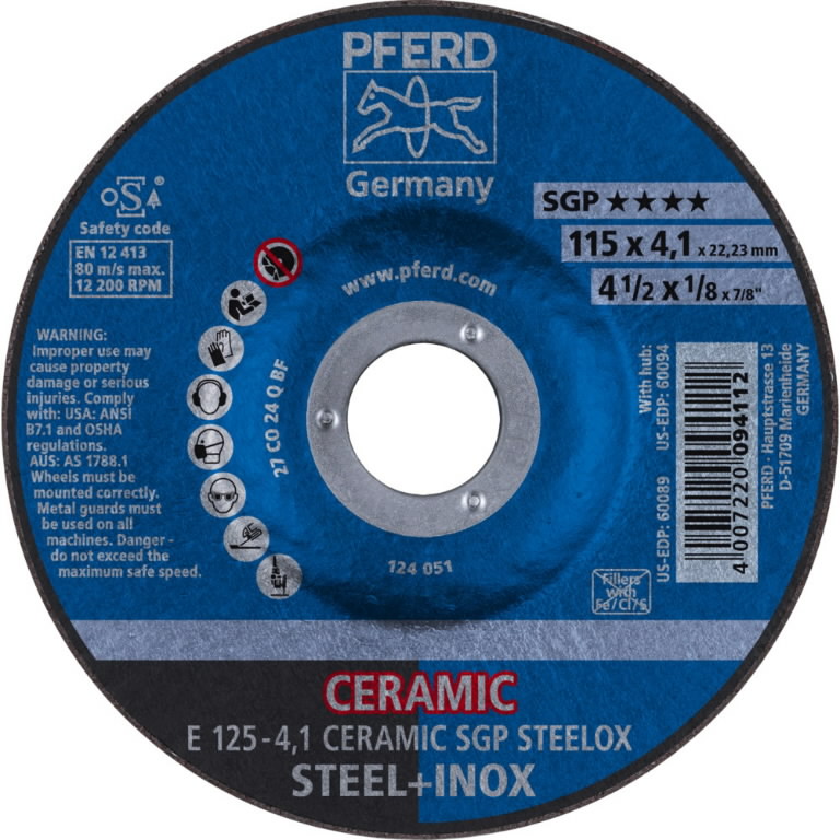 Šlifavimo diskas SGP Ceramic STEELOX 125×4,1mm, Pferd Šlifavimo diskas SGP Ceramic STEELOX 125x4,1mm, Pferd