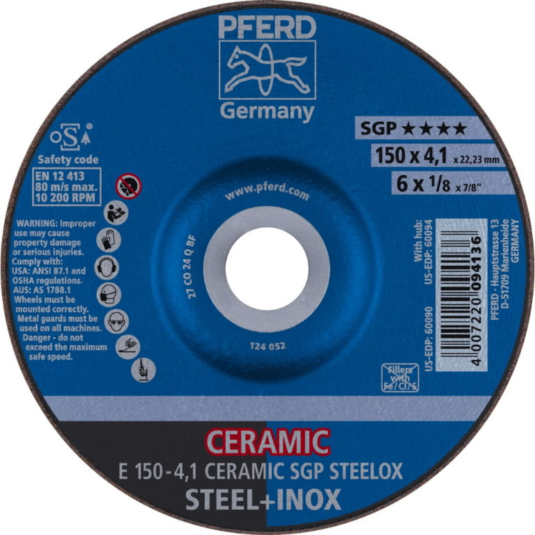 Šlifavimo diskas SGP Ceramic STEELOX 150×4,1mm, Pferd Šlifavimo diskas SGP Ceramic STEELOX 150x4,1mm, Pferd