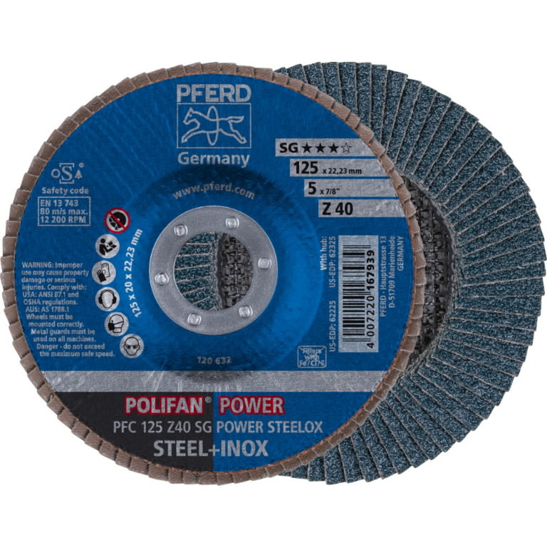 Lapelinis šlifavimo diskas SG POWER STEELOX 125mm Z40 PFC, Pferd Lapelinis šlifavimo diskas SG POWER STEELOX 125mm Z40 PFC, Pferd