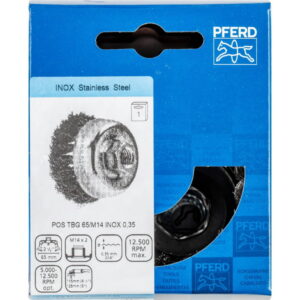 Gaubtas vielinis šepetys TBG Inox 65x20/M14 0,35mm, Pferd