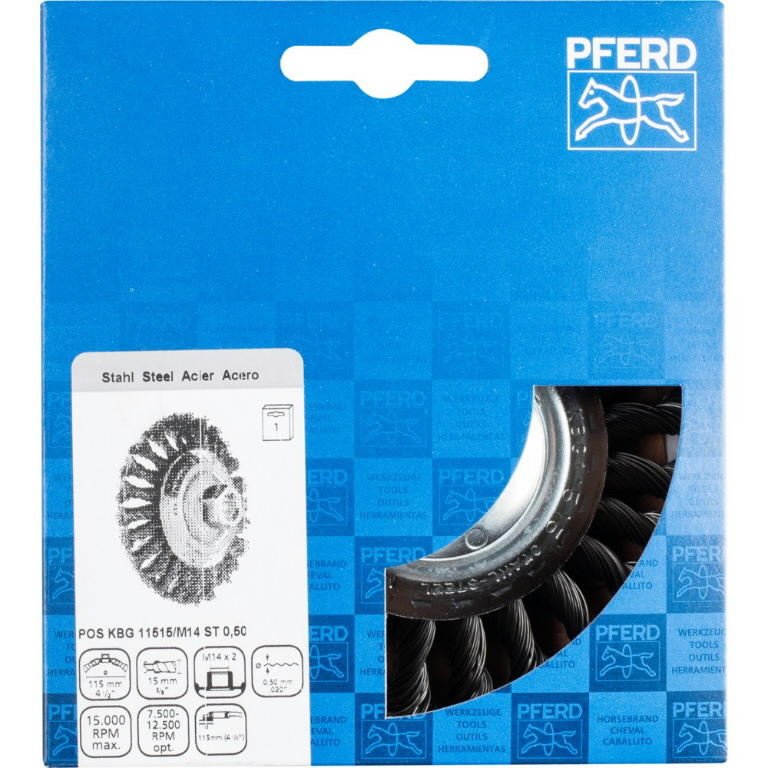 Nuožulnus šepetys pintas KBG Steel 115×15/M14 0,5mm, Pferd Nuožulnus šepetys pintas KBG Steel 115x15/M14 0,5mm, Pferd