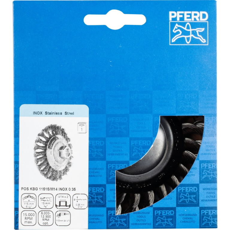 Nuožulnus šepetys pintas KBG Inox 115mm/M14 0,35mm, Pferd Nuožulnus šepetys pintas KBG Inox 115mm/M14 0,35mm, Pferd