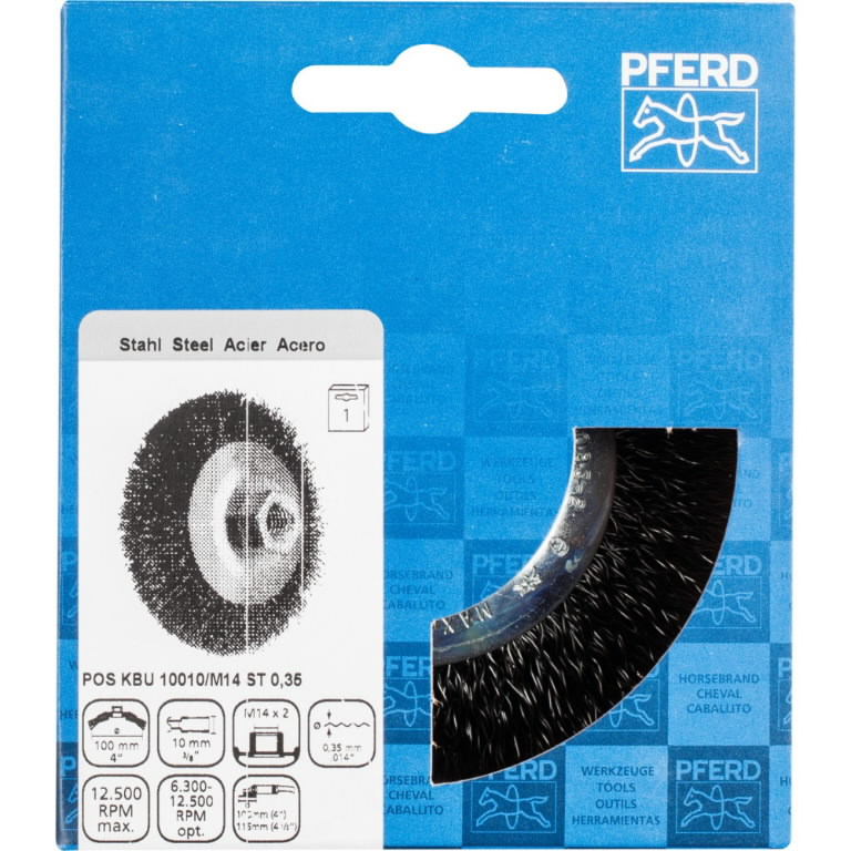 Nuožulnus šepetys KBU Steel 90×10/M14 0,35mm, Pferd Nuožulnus šepetys KBU Steel 90x10/M14 0,35mm, Pferd