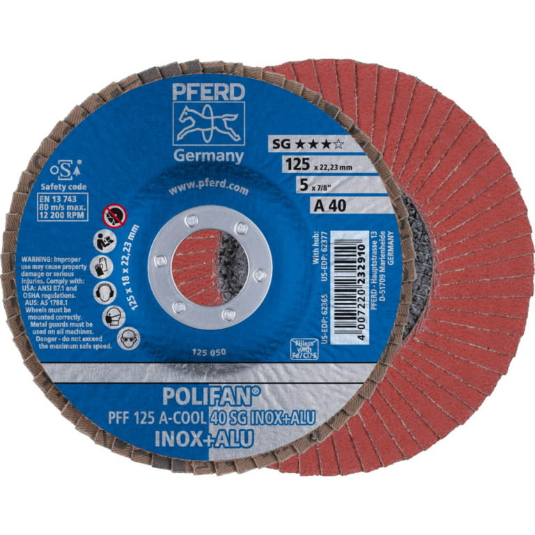Lapelinis šlifavimo diskas A COOL SG INOX+ALU 125mm P40 PFF, Pferd Lapelinis šlifavimo diskas A COOL SG INOX+ALU 125mm P40 PFF, Pferd