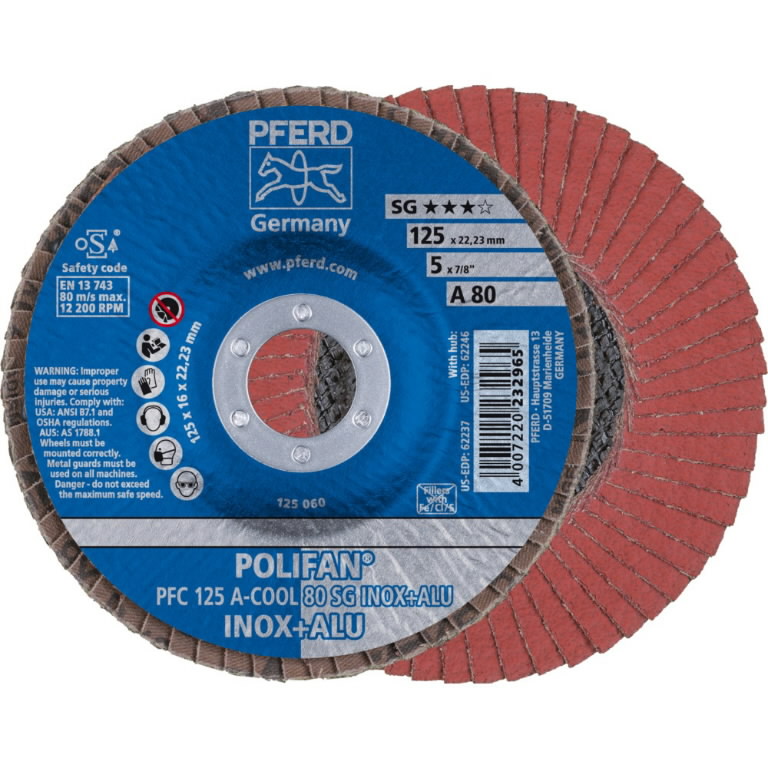 Lapelinis šlifavimo diskas SG INOX+ALU 125mm P80 PFC, Pferd Lapelinis šlifavimo diskas SG INOX+ALU 125mm P80 PFC, Pferd