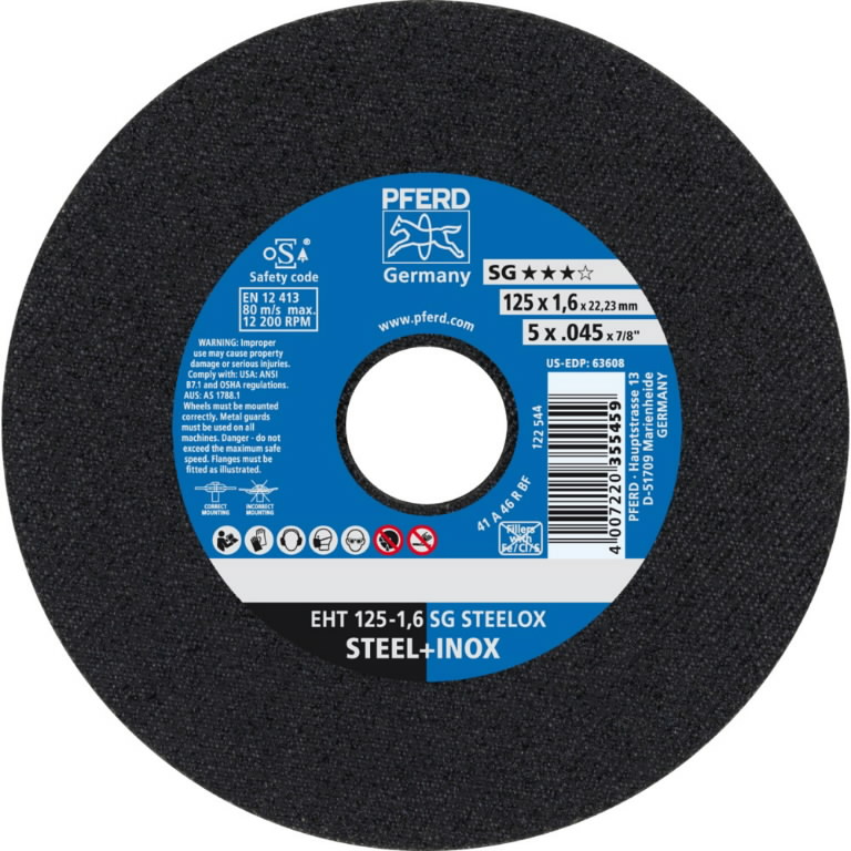 Pjovimo diskas SG Steelox 125×1,6mm, Pferd Pjovimo diskas SG Steelox 125x1,6mm, Pferd