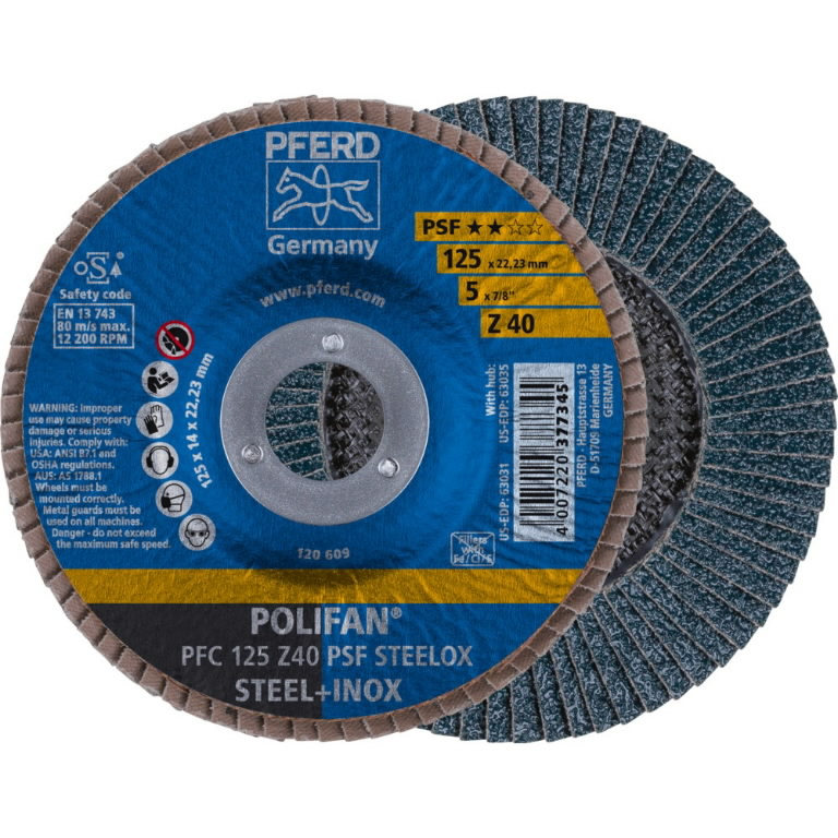 Lapelinis šlifavimo diskas PSF STEELOX 125mm Z40 PFC, Pferd Lapelinis šlifavimo diskas PSF STEELOX 125mm Z40 PFC, Pferd