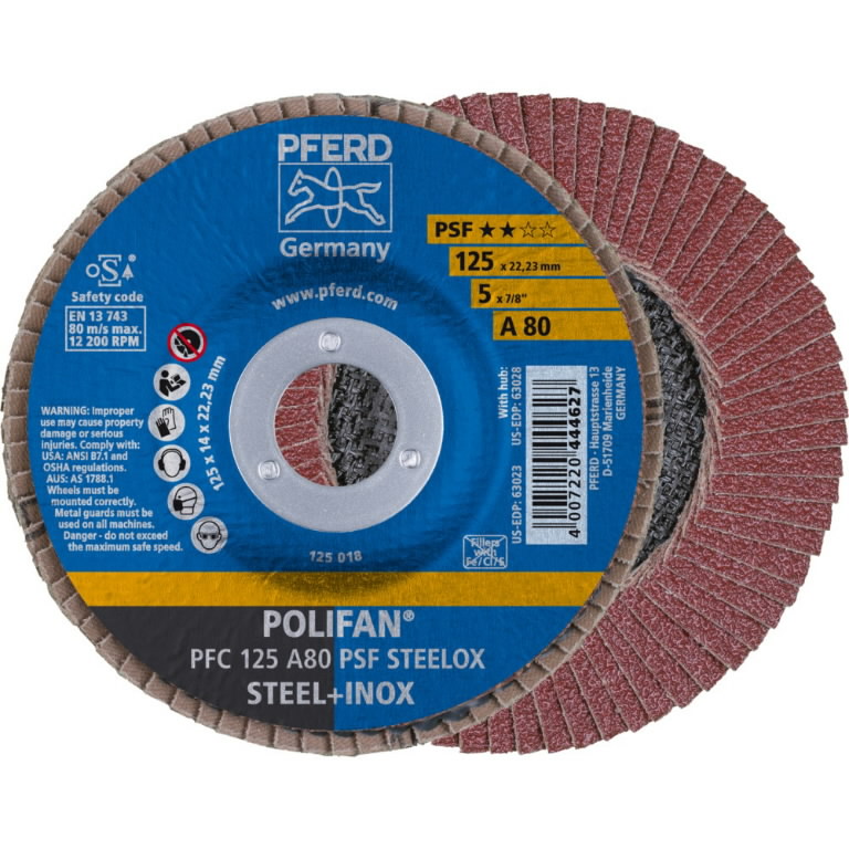 Lapelinis šlifavimo diskas PSF STEELOX 125mm P80 PFC, Pferd Lapelinis šlifavimo diskas PSF STEELOX 125mm P80 PFC, Pferd