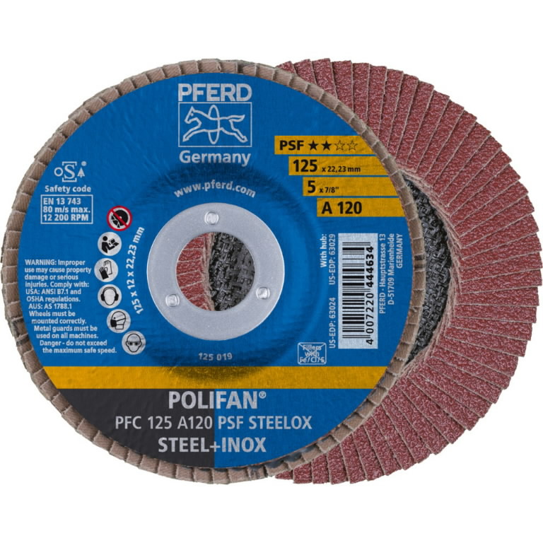 Lapelinis šlifavimo diskas PSF STEELOX 125mm P120 PFC, Pferd Lapelinis šlifavimo diskas PSF STEELOX 125mm P120 PFC, Pferd