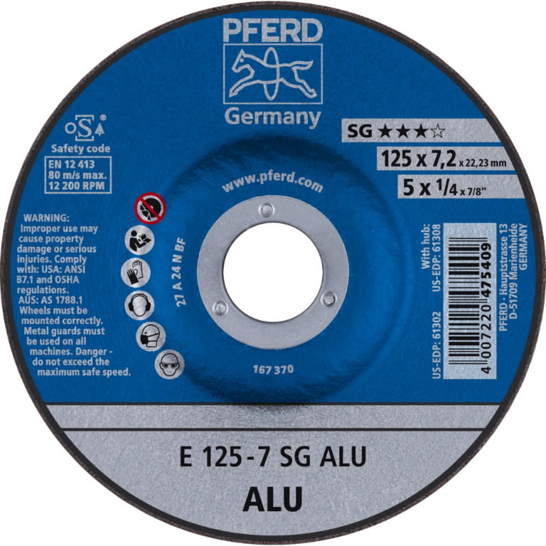 Šlifavimo diskas aliuminiui 125×7,2mm SG ALU 125×7,2mm, Pferd Šlifavimo diskas aliuminiui 125x7,2mm SG ALU 125x7,2mm, Pferd