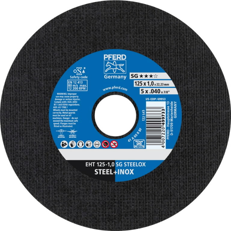 Pjovimo diskas SG Steelox 125×1,0mm, Pferd Pjovimo diskas SG Steelox 125x1,0mm, Pferd