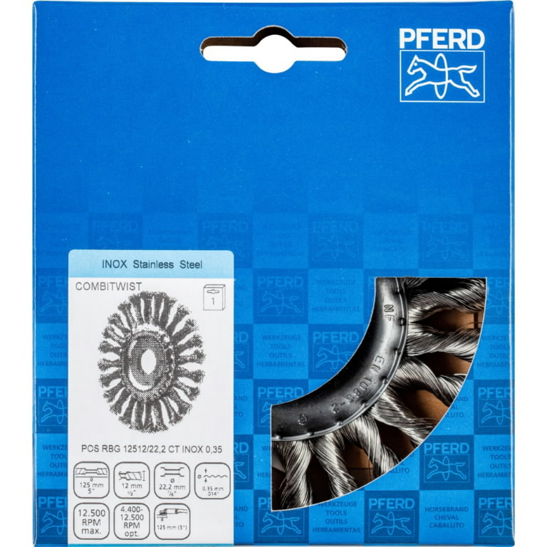 Diskinis vielinis šepetys RBG CT Inox 125×12/22,23mm 0,35mm, Pferd Diskinis vielinis šepetys RBG CT Inox 125x12/22,23mm 0,35mm, Pferd