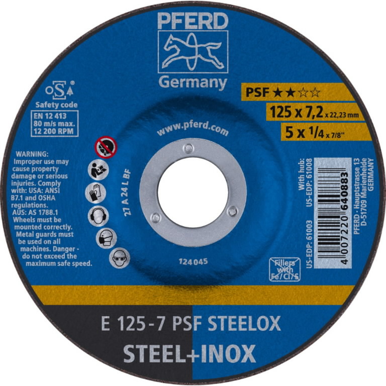 Šlifavimo diskas PSF STEELOX 125×7/22,23mm, Pferd Šlifavimo diskas PSF STEELOX 125x7/22,23mm, Pferd