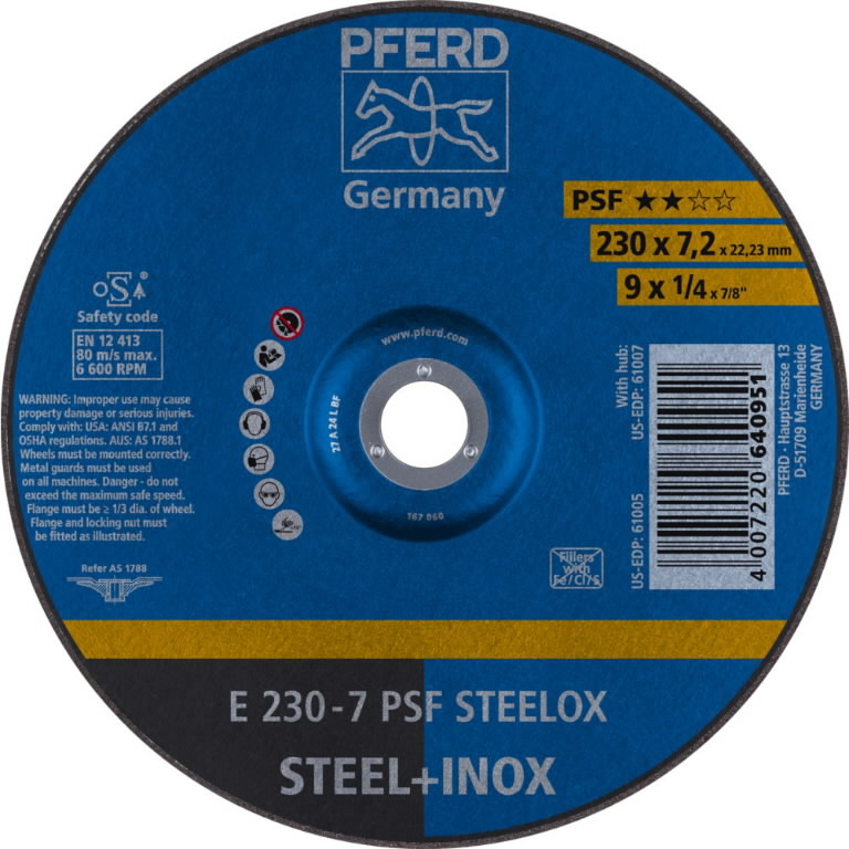 Šlifavimo diskas PSF STEELOX 230x7mm, Pferd Šlifavimo diskas PSF STEELOX 230x7mm, Pferd