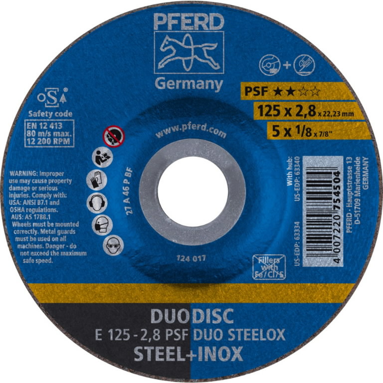 Pjovimo ir šlifavimo diskas plienui PSF DUO Steelox 125×2,8m 125×2,8mm, Pferd Pjovimo ir šlifavimo diskas plienui PSF DUO Steelox 125x2,8m 125x2,8mm, Pferd