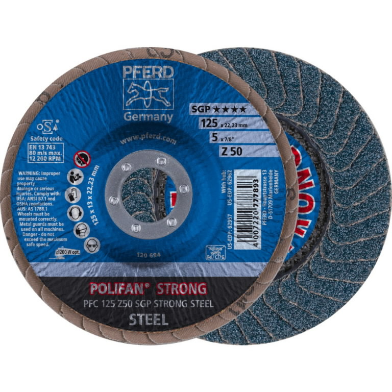 Lapelinis šlifavimo diskas SGP STRONG STEEL 125mm Z50 PFC, Pferd Lapelinis šlifavimo diskas SGP STRONG STEEL 125mm Z50 PFC, Pferd