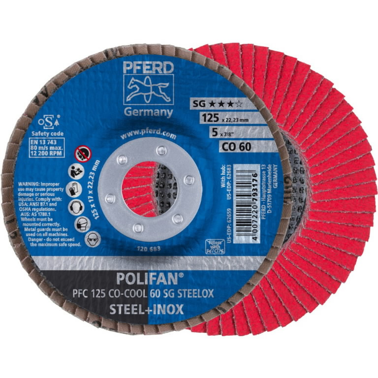 Lapelinis šlifavimo diskas SG STEELOX CO-COOL 125mm P60 PFC, Pferd Lapelinis šlifavimo diskas SG STEELOX CO-COOL 125mm P60 PFC, Pferd