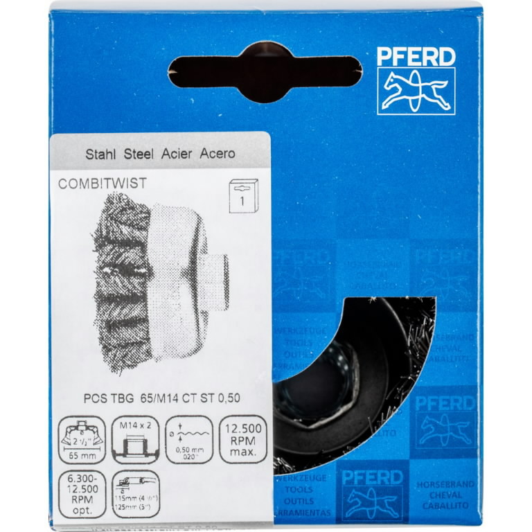 Gaubtas vielinis šepetys TBG CT Steel 65×22/M14 0,5mm, Pferd Gaubtas vielinis šepetys TBG CT Steel 65x22/M14 0,5mm, Pferd