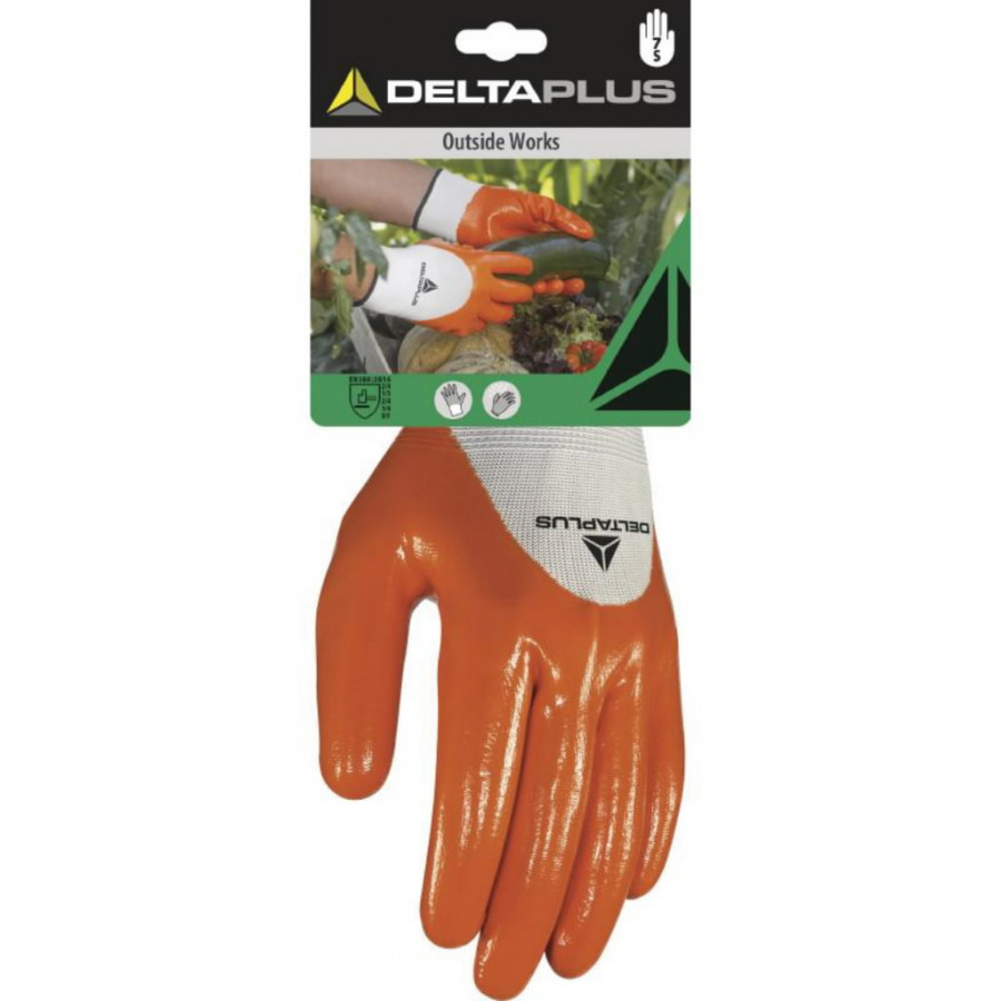 Pirštinės, poliesteris, nitrilu dengtas delnas ir pirštų gal 9, Delta Plus Pirštinės, poliesteris, nitrilu dengtas delnas ir pirštų gal 9, Delta Plus