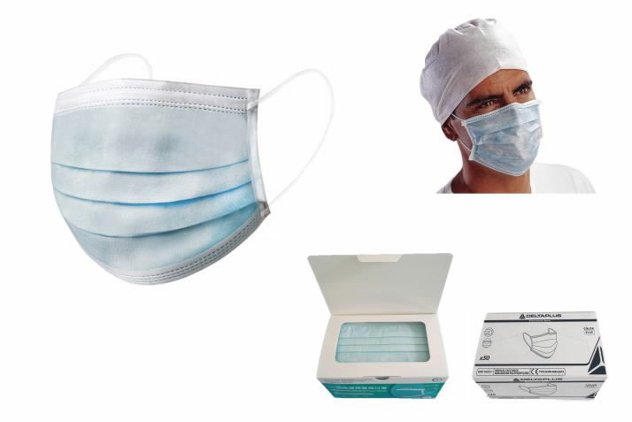Vienkartinė medicininė veido kaukė, 3 sluoksnių, mėlyna, 50, Delta Plus Vienkartinė medicininė veido kaukė, 3 sluoksnių, mėlyna, 50, Delta Plus