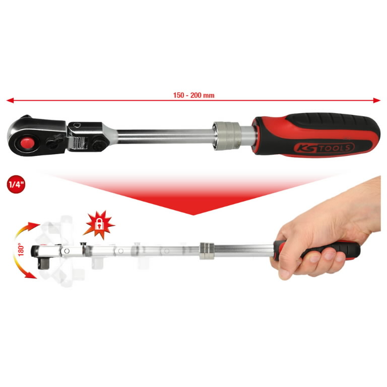 Terkšlė teleskopinė, 1/4″ SlimPOWER, su šarnyru, 72 dantų, KS Tools Terkšlė teleskopinė, 1/4" SlimPOWER, su šarnyru, 72 dantų, KS Tools