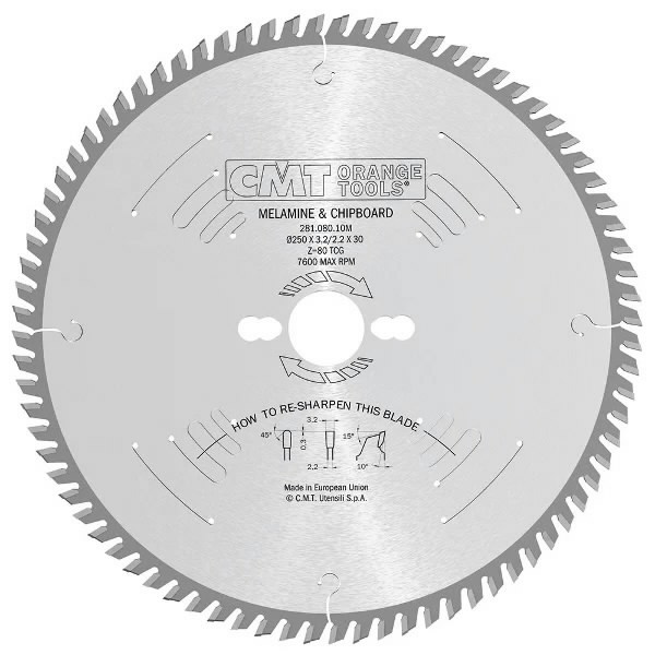Pjovimo diskas laminatinei plokštei 250×3.2x30mm Z80 a=10° T 250×3.2x30mm Z80 a=10° TCG, CMT Pjovimo diskas laminatinei plokštei 250x3.2x30mm Z80 a=10° T 250x3.2x30mm Z80 a=10° TCG, CMT - Image 2