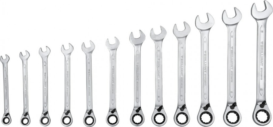 Kombinuotų terkšlinių raktų su reversu komplektas 8-19mm, 12, Brilliant Tools Kombinuotų terkšlinių raktų su reversu komplektas 8-19mm, 12, Brilliant Tools