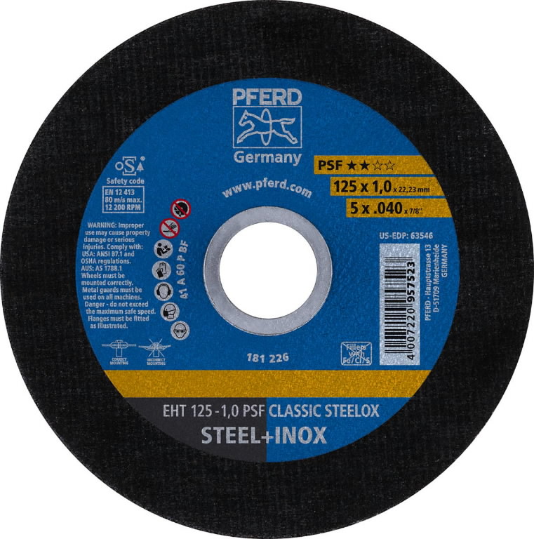 Pjovimo diskas PSF Classic Steelox 125x1mm, Pferd Pjovimo diskas PSF Classic Steelox 125x1mm, Pferd