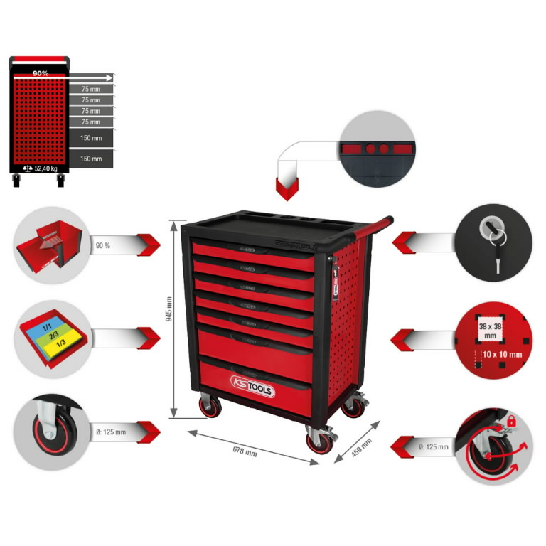 Įrankių vežimėlis RACINGline, 7 stalčiai, KS Tools Įrankių vežimėlis RACINGline, 7 stalčiai, KS Tools - Image 2